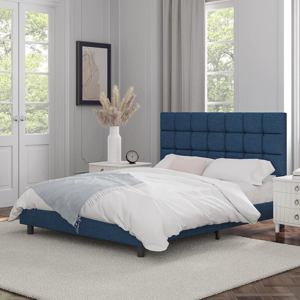Queen Size Upholstered Platform Bed Frame with Adjustable Tufted Headboard F794