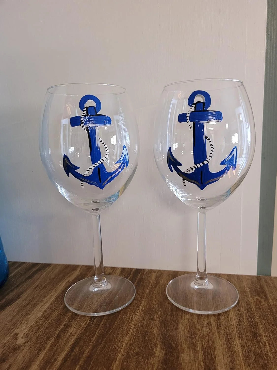 Set Of 2 Hand Painted Stemmed Wine Glasses R251