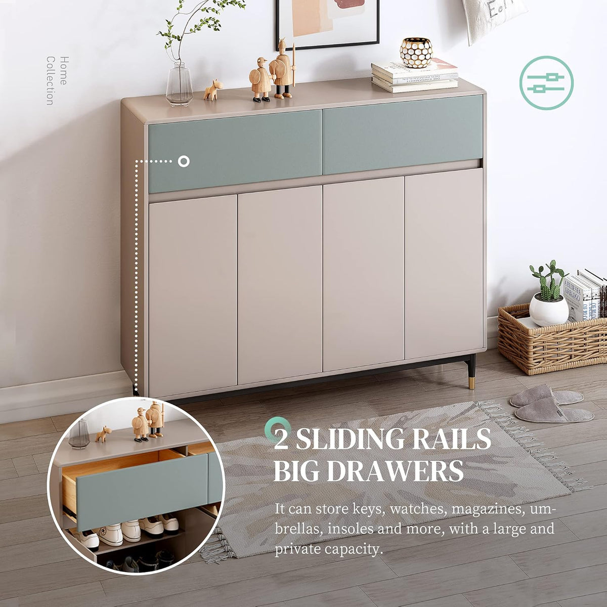 Shoe Storage Cabinet with 4 Doors and Adjustable Shelves K7631