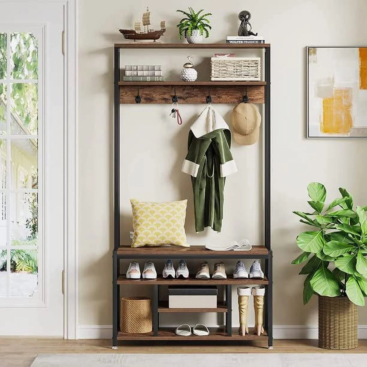 Entryway Hall Tree with Bench and Shoe Storage Z289016