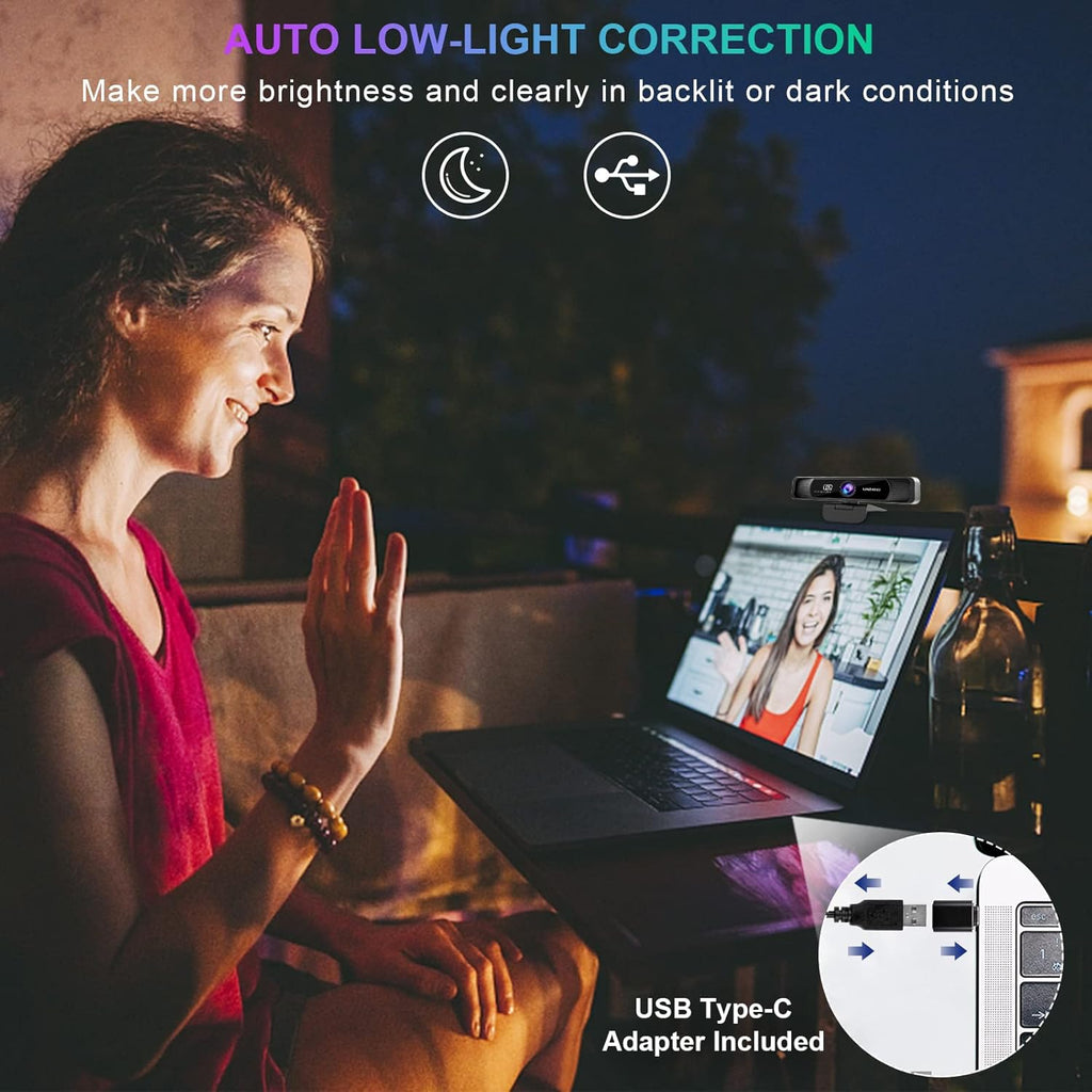 4K Webcam with Remote Control, Full HD, Auto-Focus 120° Wide Angle, Dual Noise Reduction Mics, Pack of 2 W659641