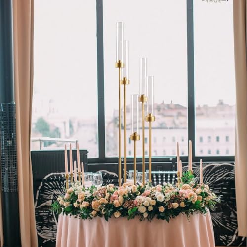 Matte Black 5 Arm Candelabra with Acrylic Shades I6376