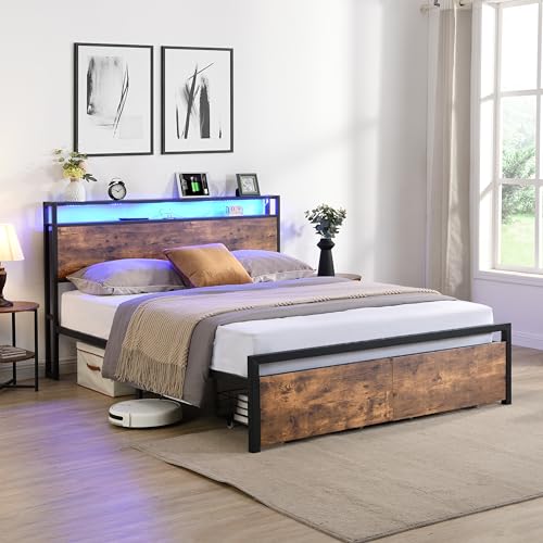 Black Queen Storage Headboard with 2 Drawers Platform Bed R5720