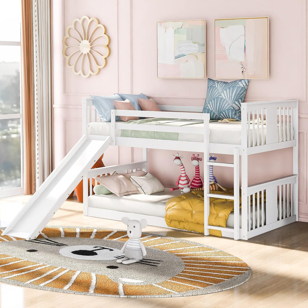 Twin Over Twin Wood Bunk Beds with Ladder Grey X77500