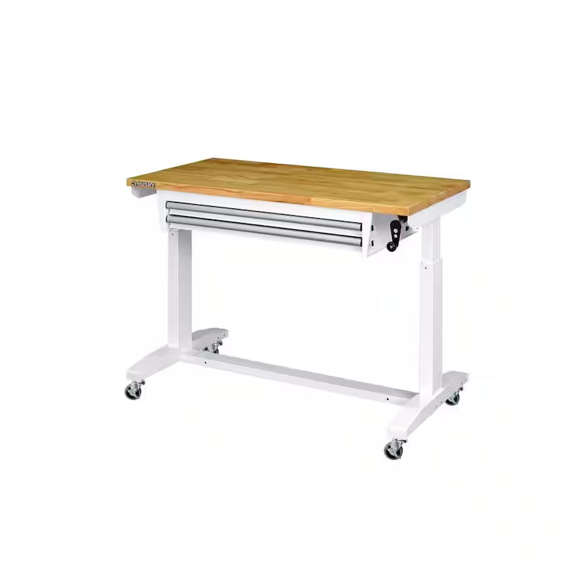 46 in. W White Adjustable Height Worktable with 2-Drawers P15008