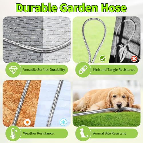 50FT Stainless Steel Heavy Duty Garden Hose with 10 Function Nozzle D49841
