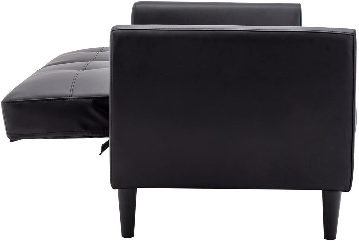 Black PU Leather Convertible Folding Sleeper Sofa Bed with Storage Box G518
