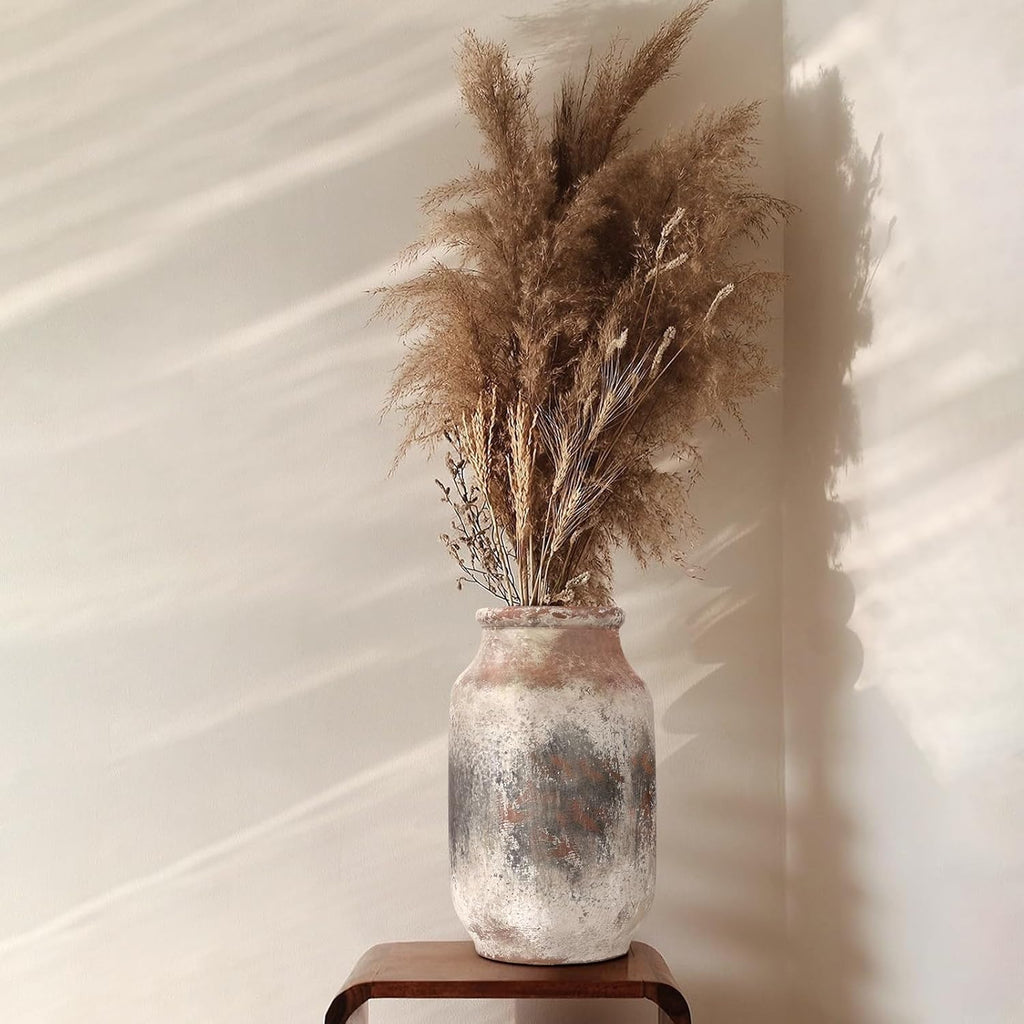 Rustic Ceramic Flower Vase Whitewashed Terracotta Floor Vase C71185