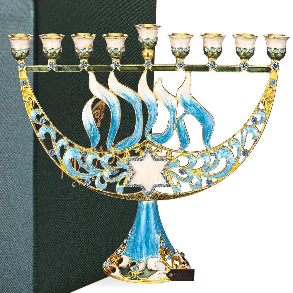 Hand Painted Enamel Menorah Candelabra with A Star of David O669895