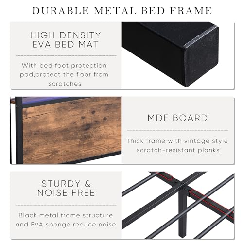 Black Queen Storage Headboard with 2 Drawers Platform Bed R5720