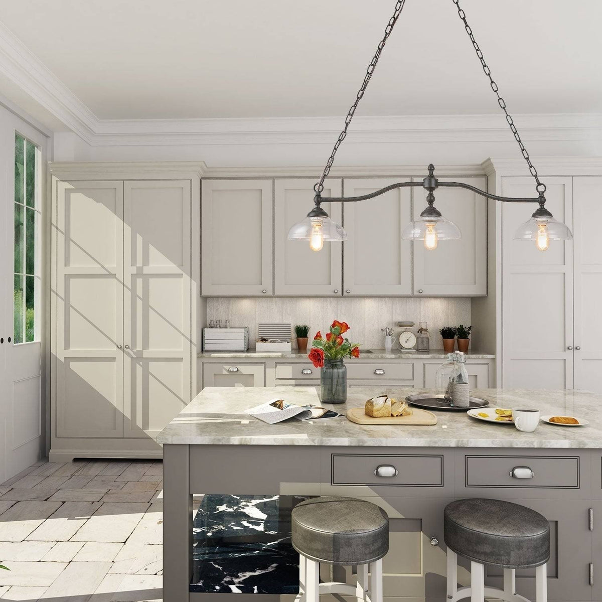 3-Light Oil-Rubbed Bronze Chandelier with Glass Shades M5662