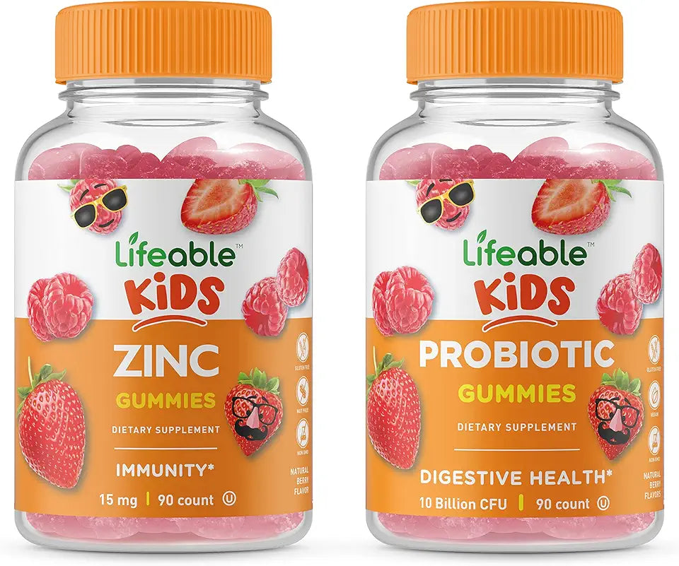 Zinc Kids Probiotics 5 Billion Gummies Bundle Gluten Free GMO Free Chewable U286