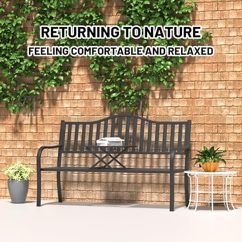 50" Metal Outdoor Bench with Backrest & Armrests F49547