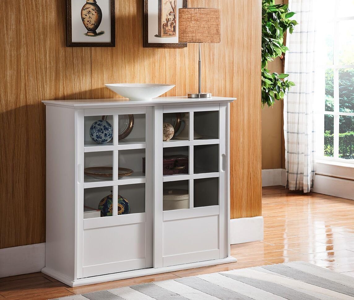 Espresso Wood Curio Cabinet with Glass Sliding Doors R485874