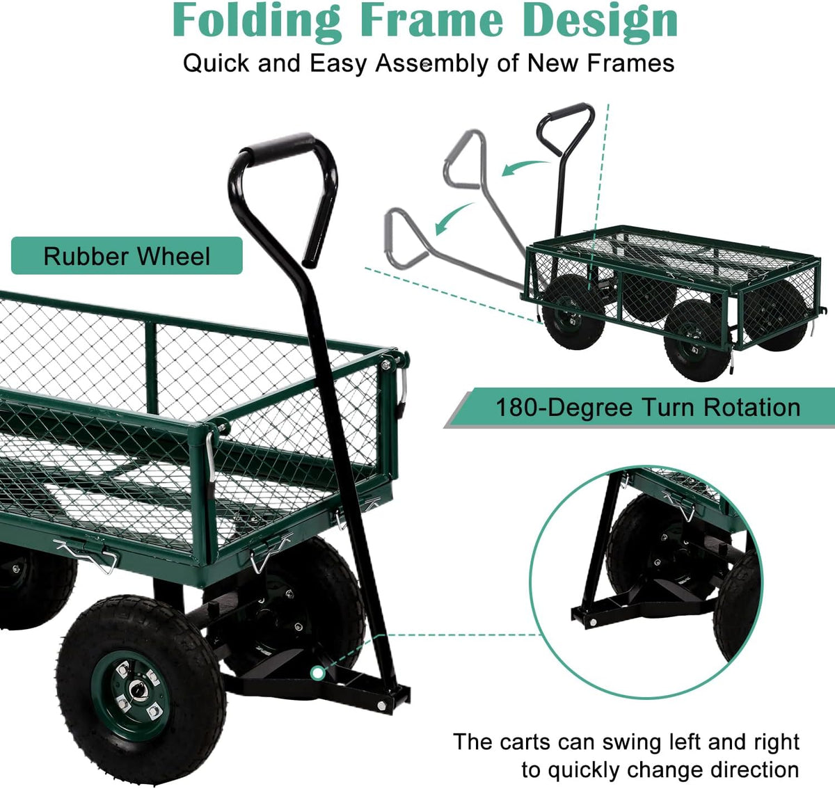 Heavy Duty Utility Wagon Garden Cart with Removable Sides, 400lb Weight Capacity, Folding Collapsible Wagon V12375