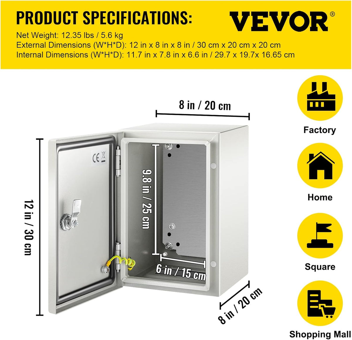 NEMA 4X Steel Electrical Enclosure, 12 x 8 x 8'' IP66 Waterproof N477733