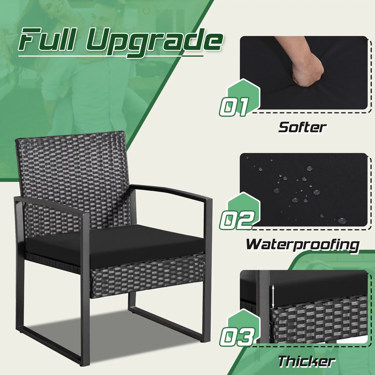 Black 3-Piece Wicker Bistro Chair Set with Coffee Table C159