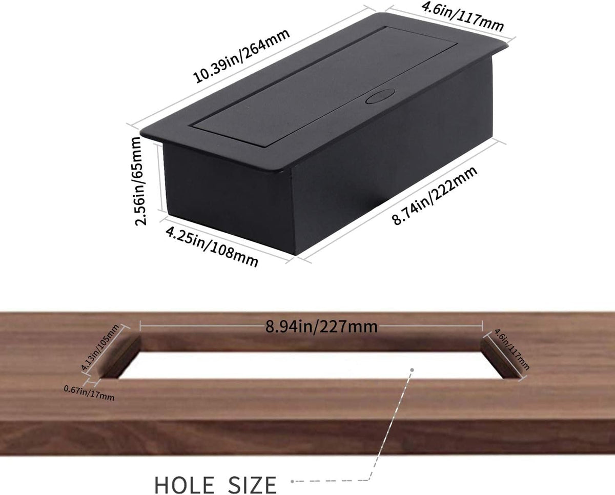 Pop up Outlet Desktop Connection Box with 2 Independent Power, USB, RJ45, VGA, HDMI, 3.5 mm Audio, Black, Pack of 2 D506