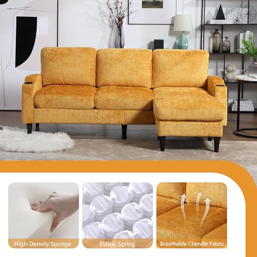 Pink Convertible Sectional Sofa Couch, 3-Seater Modular Sofas with Storage Ottoman, Chenille Fabric L Shaped Sectional Couches D141734