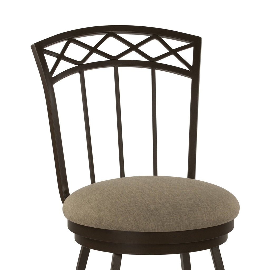 30x22 Bar Height Metal Swivel Barstool in Geneva Pepper Fabric and Matte Black Finish V6485