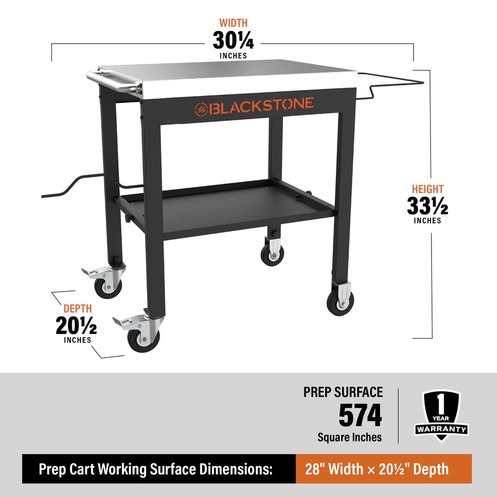 28" Portable Steel Prep Cart with Stainless Steel Top in Black D97161
