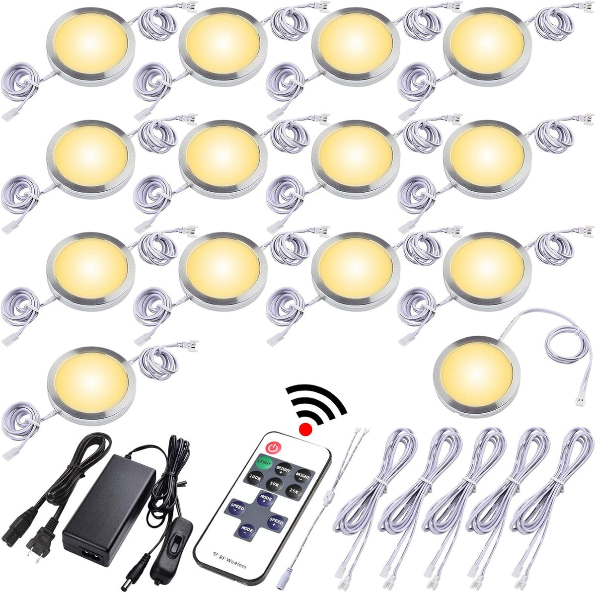 Dimmable Linkable Wired LED Puck Lights, 14 Lights Q128719
