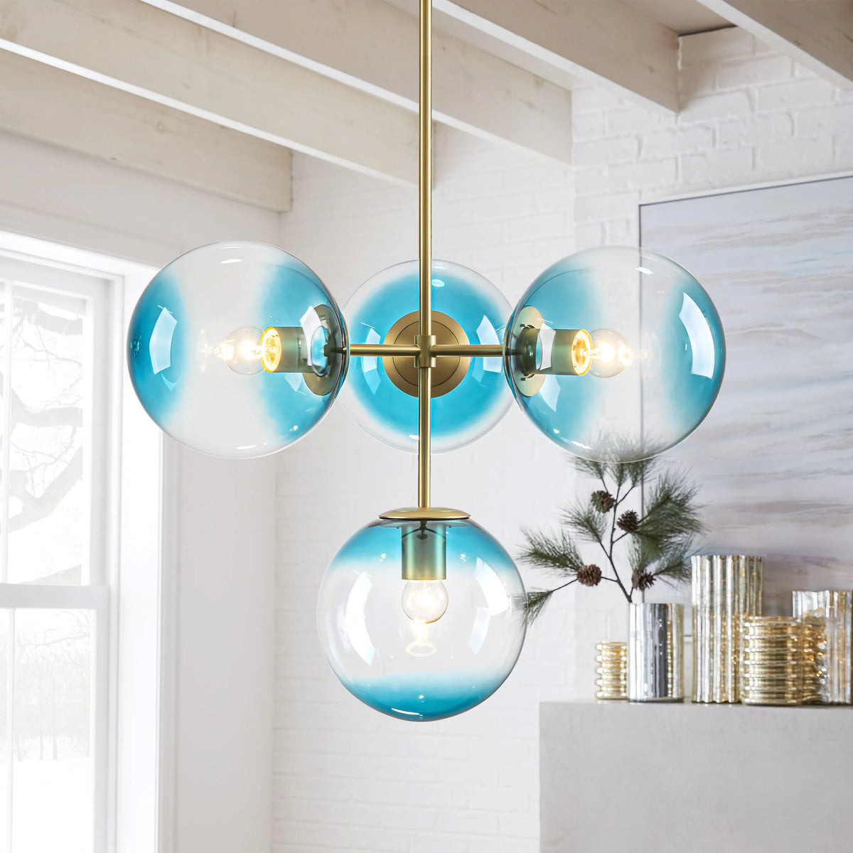 4-Light Gradient Blue Glass Chandelier Y900537