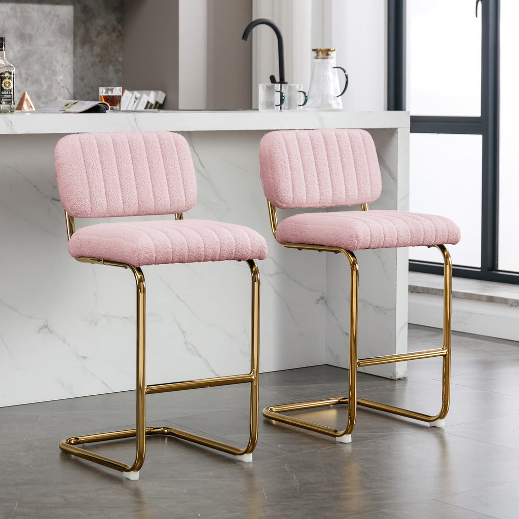 Pink Boucle Fabric Counter Height Bar Stools Set of 2 U314823