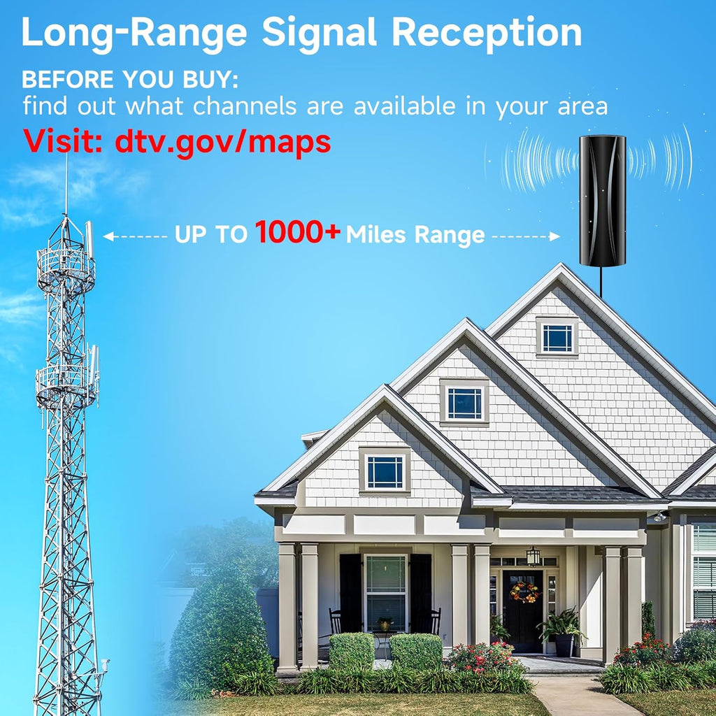 Digital TV Antenna with Amplifier Signal Booster and Coaxial Cable X8108