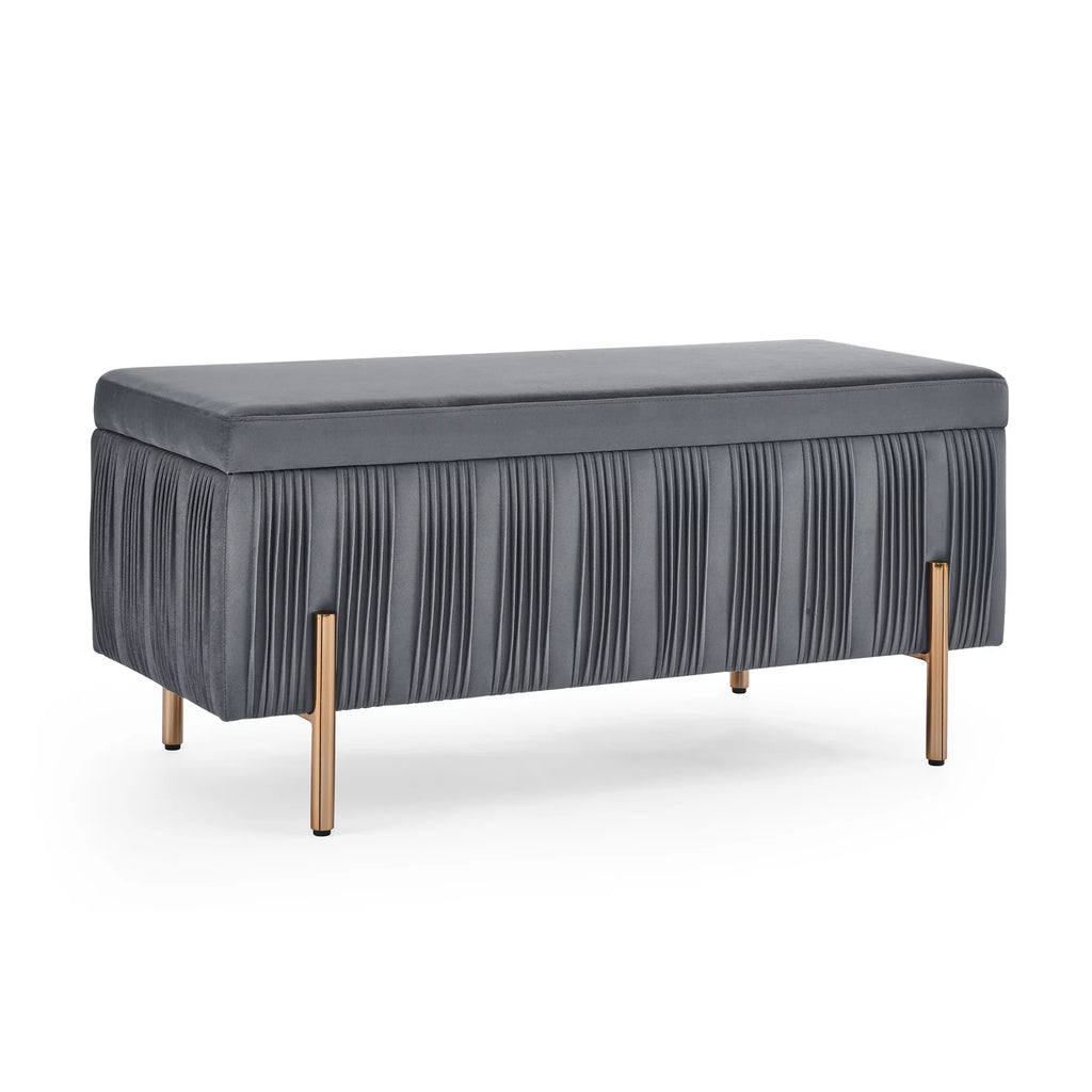 Grey Velvet Upholstered Storage Bench X2427