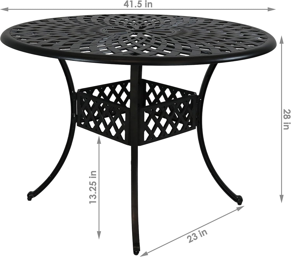 Round Cast Aluminum Patio Dining Table with Umbrella Hole Z73765