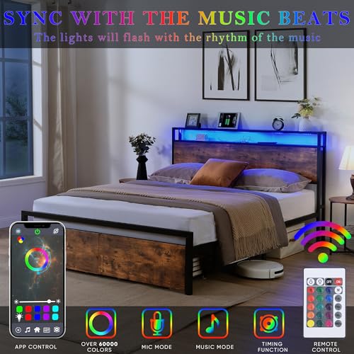Black Queen Storage Headboard with 2 Drawers Platform Bed R5720