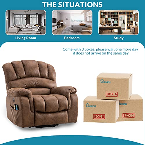Large Power Lift Recliner Chair with Massage and Heat, Extra Wide Oversized Electric Recliner, 350lbs Capacity (Brown) N530
