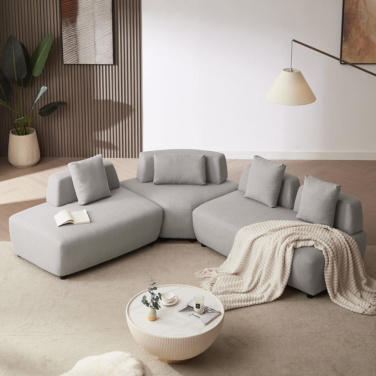 Gray 3-piece Sectional Sofa with 4 Pillows D480517