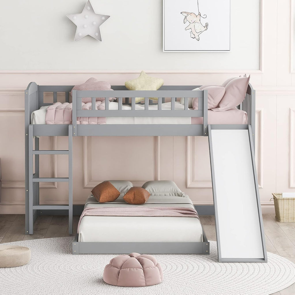Twin Low Profile Bunk Beds with Slide and Staircase X37761