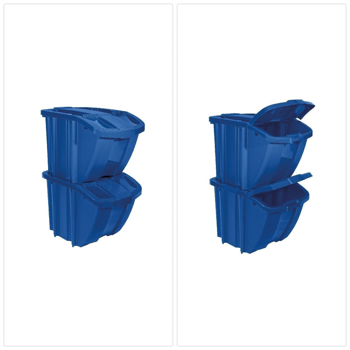 Blue 2 Pack Stackable Recycling Bin Containers with Lids F4148