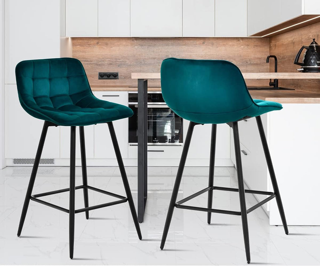 Grey Velvet Bar Stools Set of 2 with Backrest U7500