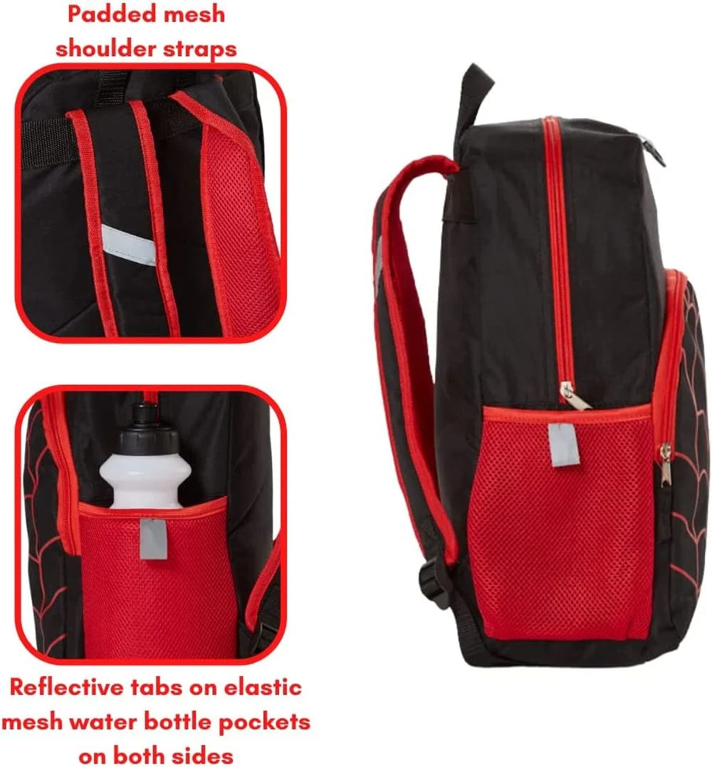 16 inch Red Black Spiderweb Backpack with Lunch Box and Water Bottle X9182