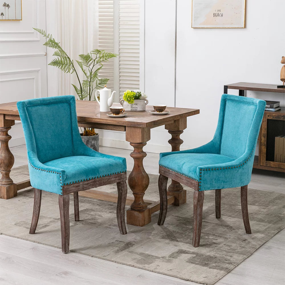 Blue Upholstered Dining Chairs Set of 2 with Wood Legs L880254