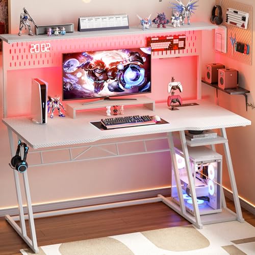 Carbon Fiber Black 47'' Gaming Computer Desk with Shelves and Outlets R41494