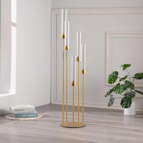 Matte Black 5 Arm Candelabra with Acrylic Shades I6376