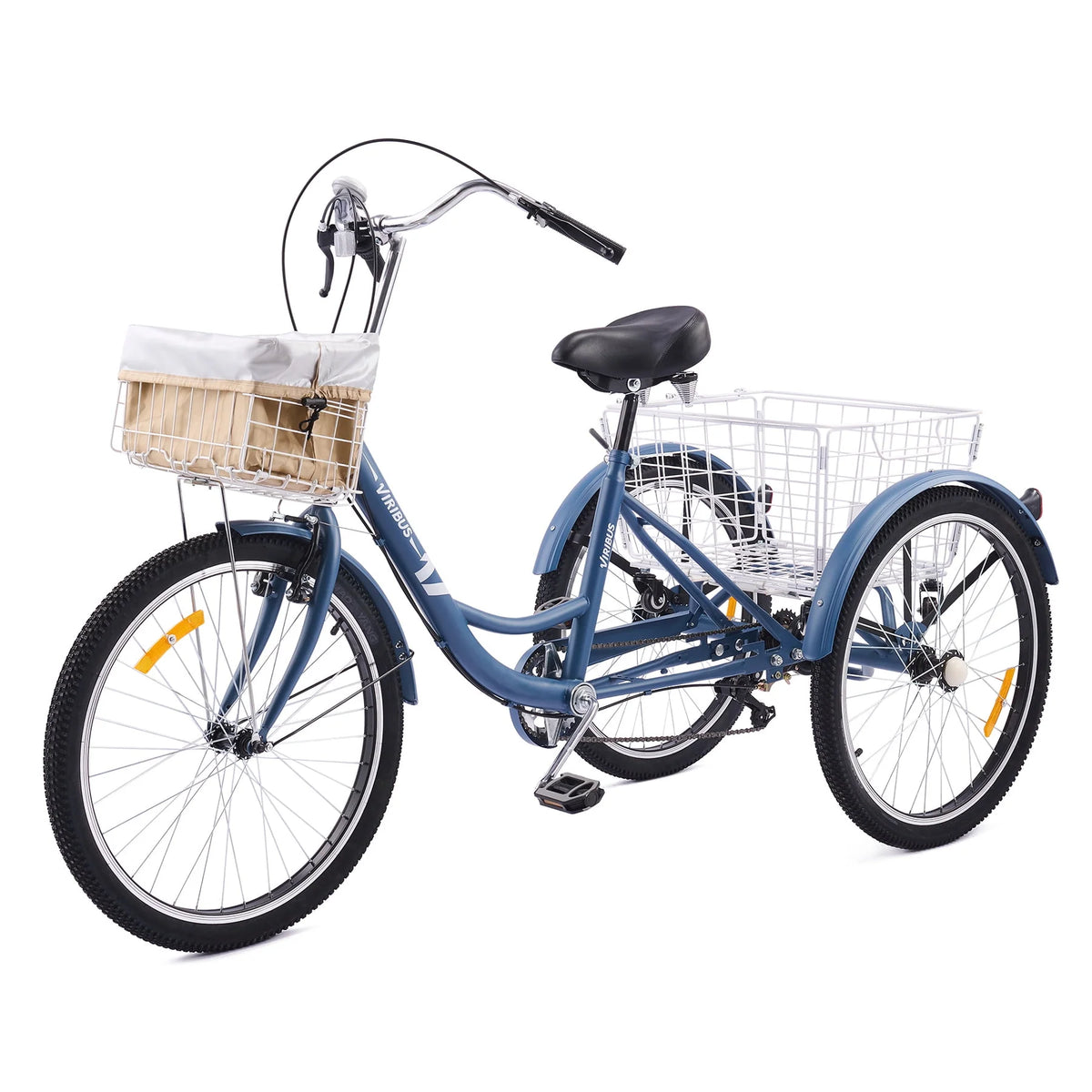 24 Inch 7 Speed Adult Trike with 2 Baskets Matte Gray D818