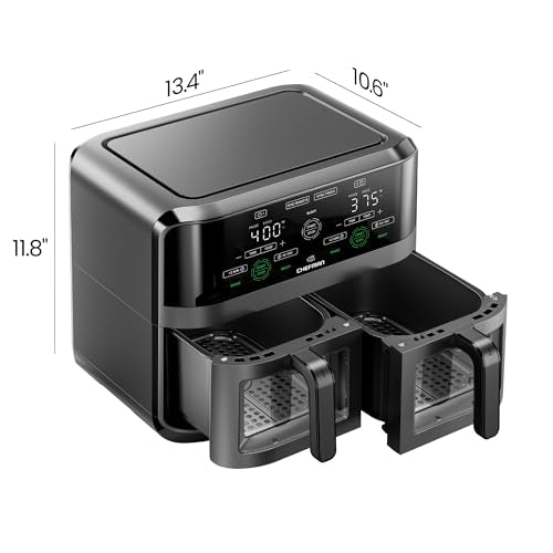 6 Quart Dual Basket Air Fryer Oven with Easy View Windows, Nonstick Frying Baskets - Black D2564