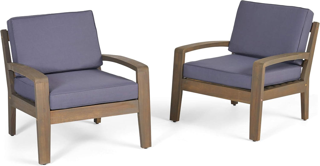 Acacia Wood Club Chairs, Gray, 2-Pcs Set T3071