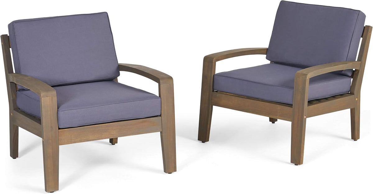 Acacia Wood Club Chairs, Gray, 2-Pcs Set T3071