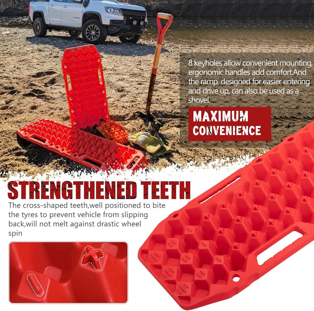 2 Pcs Red Off-Road Traction Boards with Carry Bag D69983