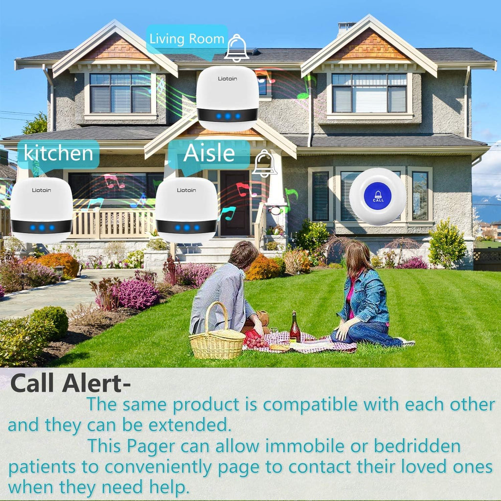 Caregiver Pager Wireless SOS Call Button Nurse Alarm System 5 Transmitter 5 Plug-in Receiver O755948