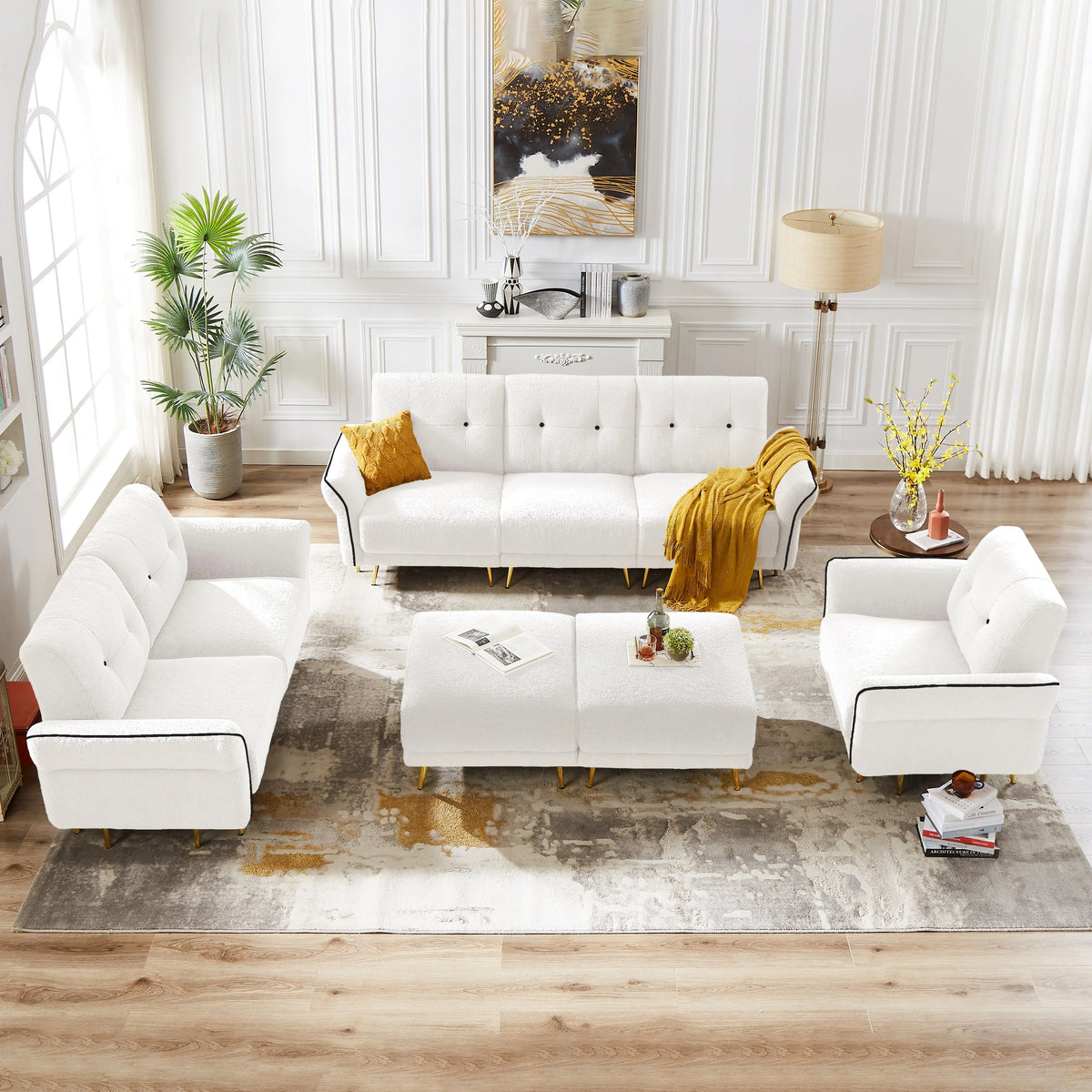 Sherpa Fabric White Loveseat Sofa K2525