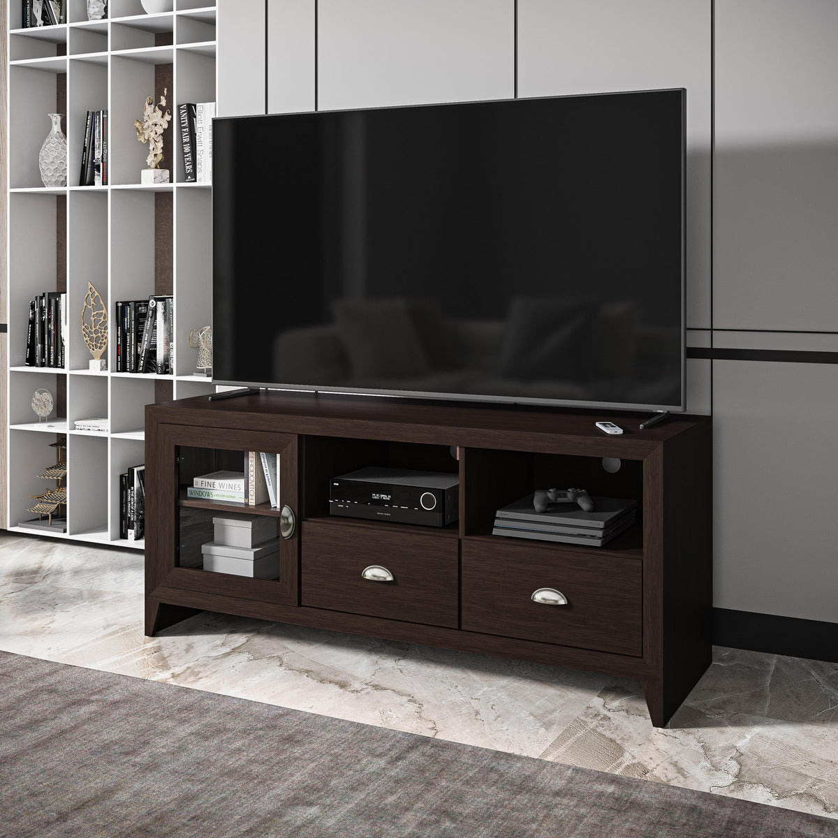55" Modern TV Stand with Storage, Wenge Brown B99116