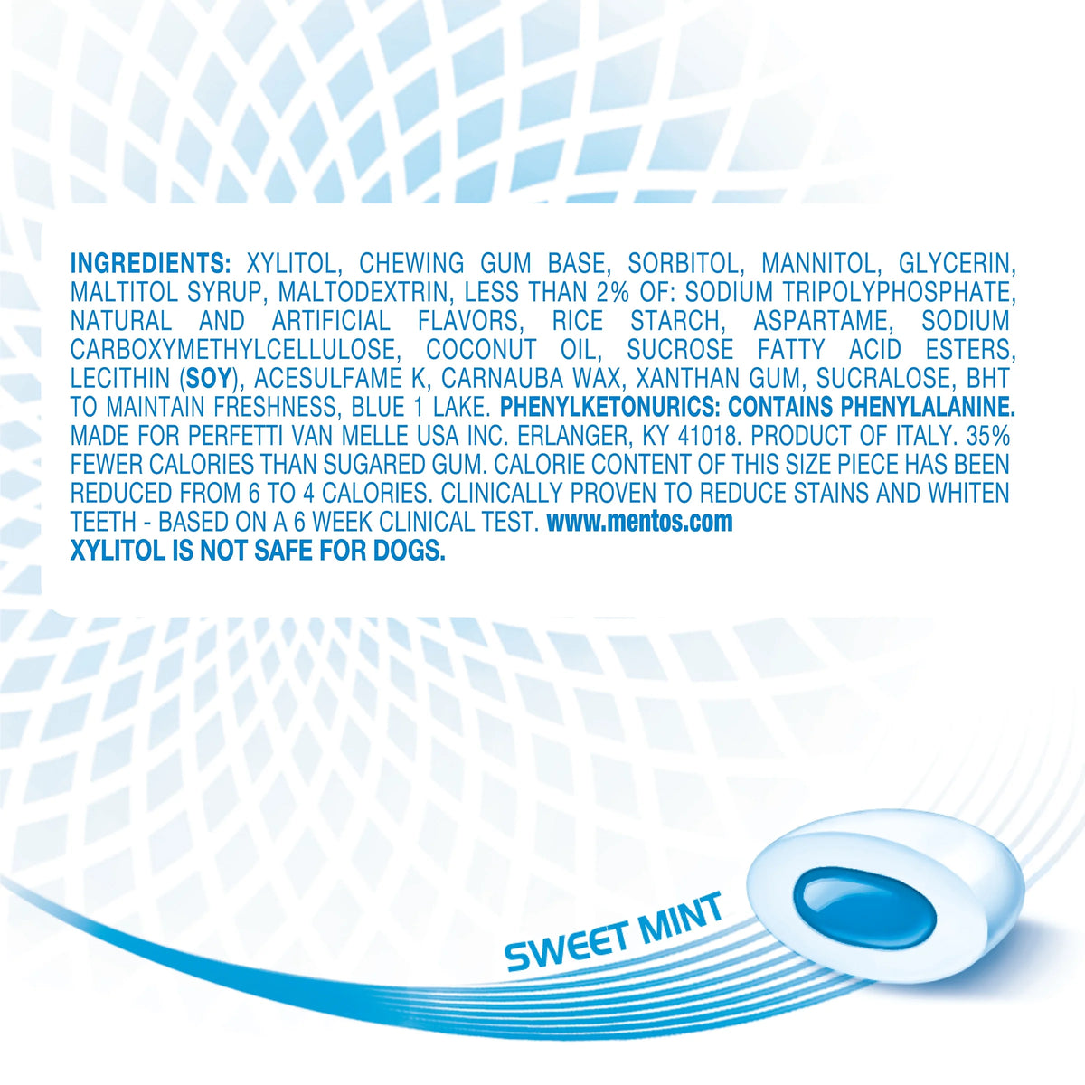 Mentos Pure White Gum Sweet Mint 15 Piece Bottle P820